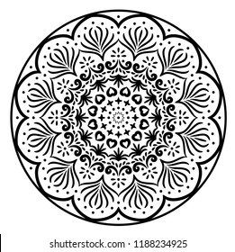 Flower Mandala. Vintage decorative elements. Oriental pattern, vector illustration. Islam, Arabic, Indian, moroccan,spain, turkish, pakistan, chinese, mystic, ottoman motifs. Coloring book page
