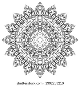 Flower Mandala. Vintage decorative elements. Oriental pattern, vector illustration. Mandala Coloring page.Circular pattern in form of mandala for Henna, Mehndi, tattoo, decoration.