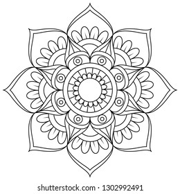 Flower Mandala. Vintage decorative elements. Oriental pattern, vector illustration. Mandala Coloring page.Circular pattern in form of mandala for Henna, Mehndi, tattoo, decoration.
