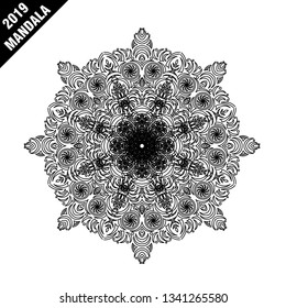 Flower Mandala. Vintage decorative elements. Oriental pattern, vector illustration. Islam, Arabic, Indian, moroccan,spain, turkish, pakistan, chinese, mystic, ottoman motifs. Coloring book page