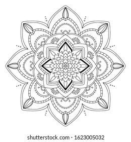 Flower Mandala. Vintage decorative elements. Oriental pattern, vector illustration. Islam, Arabic, Indian, moroccan,spain, turkish, pakistan, chinese, mystic, ottoman motifs. 
 Coloring book page. 