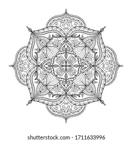 Flor Mandala. Elementos decorativos de época. Página del libro coloreado.