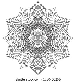 Flower Mandala. Vintage decorative elements. Oriental pattern, vector illustration. Islam, Arabic, Indian, moroccan, spain, turkish, pakistan, chinese, mystic, ottoman motifs. Coloring book page 