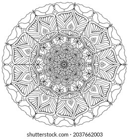 Flores Mandala Vintage Elementos Decorativos Orientales. Flor Mandala Design 2021. Mandala monocroma vectorial. Elemento decorativo étnico. Objeto Resumen Redondo Aislado En Fondo Blanco.