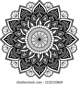 Flor Mandala. Elementos decorativos de época. Lujoso diseño ornamental de mandala de color negro.