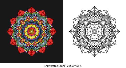 Flower Mandala, Vintage decorative elements, Oriental pattern, vector illustration, motifs vector geometric floral flower pattern, Mandala flower decoration coloring book