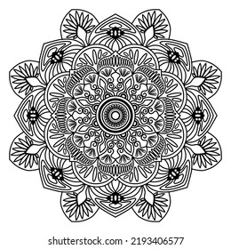 Flower Mandala. Vintage decorative elements. Oriental pattern. Islam, Arabic, Indian, moroccan,spain, turkish, pakistan, chinese, mystic, ottoman motifs.  monochrome sketch for Coloring book page