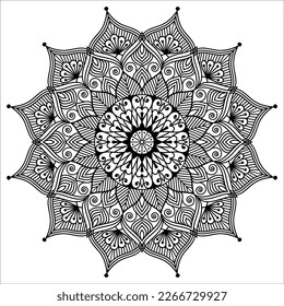 Flor Mandala. Elementos decorativos de época. Patrón oriental, ilustración vectorial. Motivos islámicos, árabes, indios, marroquíes, españoles, turcos, pakistaníes, chinos, místicos, otomanos. Coloreando la página del libro.