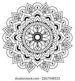 Flower Mandala. Vintage decorative elements. Oriental pattern, vector illustration. Islam, Arabic, Indian, Moroccan, Spain, Turkish, Pakistan, Chinese, mystic, ottoman motifs. Coloring book page.