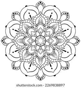Flower Mandala. Vintage decorative elements. Coloring book page Oriental pattern, vector illustration, décor, Circular pattern in form of mandala for Henna, Mehndi, tattoo, decoration.
