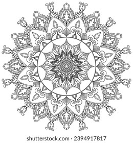 Flower Mandala. Vintage decorative elements. Oriental pattern, vector illustration. Islam, Arabic, Indian, moroccan,spain, turkish, pakistan, chinese, mystic, ottoman motifs. Coloring book page
