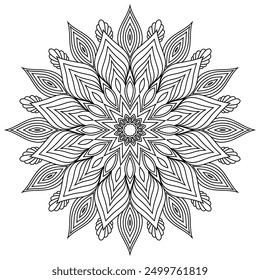 Mandala de flores. Elementos decorativos de Antiguas. Patrón oriental, Ilustración vectorial. Islam, árabe, indio, marroquí, España, turco, Pakistán, chino, místico, motivos otomanos. Página de libro para colorear