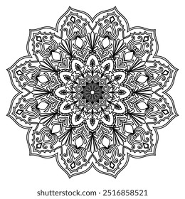 Mandala de flores. Elementos decorativos vintage. Padrão oriental, ilustração vetorial. Islã, árabe, indiano, marroquino, espanha, turco, paquistão, chinês, místico, otomano motivos. Página do livro de cores