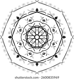 Flower Mandala. Vintage decorative elements. Oriental pattern, vector illustration. Coloring book page. Ornate Circular design Set, Black and White Line Art. creative art.