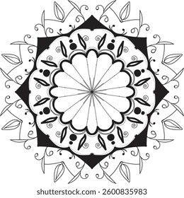 Flower Mandala. Vintage decorative elements. Oriental pattern, vector illustration. Coloring book page. Ornate Circular design Set, Black and White Line Art. creative art.