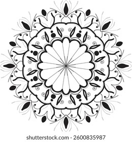 Flower Mandala. Vintage decorative elements. Oriental pattern, vector illustration. Coloring book page. Ornate Circular design Set, Black and White Line Art. creative art.