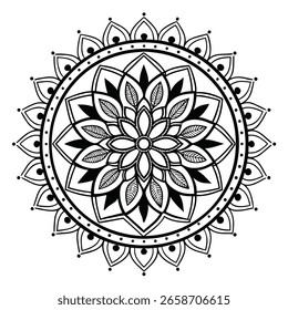 Mandala de flores. Elementos decorativos de Antiguas. Patrón oriental, Ilustración vectorial. Islam, árabe, indio, marroquí, España, turco, Pakistán, chino, místico, motivos otomanos. Página de libro para colorear