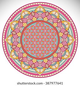 Flower Mandala. Vintage decorative elements. Oriental pattern, vector illustration. Islam, Arabic, Indian, turkish, pakistan, chinese, ottoman motifs