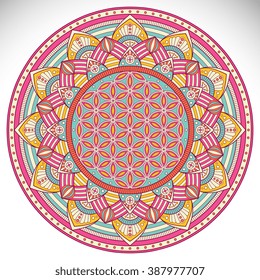 Flower Mandala. Vintage decorative elements. Oriental pattern, vector illustration. Islam, Arabic, Indian, turkish, pakistan, chinese, ottoman motifs
