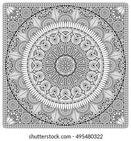 Flor Mandala. Elementos decorativos vintage. Padrão oriental, ilustração vetorial. Islã, árabe, indiano, marroquino, Espanha, turco, Paquistão, chinês, místico, motivos otomanos. Página do livro para colorir