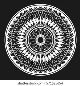 Flower Mandala. Vintage decorative elements. Oriental pattern, vector illustration. Islam, Arabic, Indian, moroccan,spain, turkish, pakistan, chinese, mystic,ottoman motifs. white lines on blackboard.