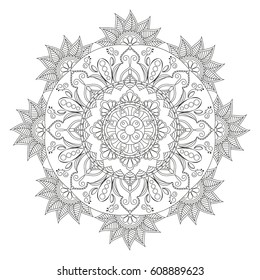 Flower Mandala. Vintage decorative elements. Oriental pattern, vector illustration. Islam, Arabic, Indian, moroccan,spain, turkish, pakistan, chinese, mystic, ottoman motifs. Coloring book page