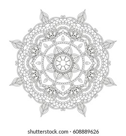 Flower Mandala. Vintage decorative elements. Oriental pattern, vector illustration. Islam, Arabic, Indian, moroccan,spain, turkish, pakistan, chinese, mystic, ottoman motifs. Coloring book page