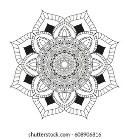Flower Mandala. Vintage decorative elements. Oriental pattern, vector illustration. Islam, Arabic, Indian, moroccan,spain, turkish, pakistan, chinese, mystic, ottoman motifs. Coloring book page
