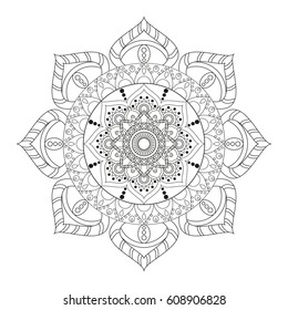 Flower Mandala. Vintage decorative elements. Oriental pattern, vector illustration. Islam, Arabic, Indian, moroccan,spain, turkish, pakistan, chinese, mystic, ottoman motifs. Coloring book page