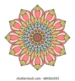 Flower Mandala. Vintage decorative elements. Oriental pattern, vector illustration. Islam, Arabic, Indian, moroccan,spain, turkish, pakistan, chinese, mystic, ottoman motifs. Coloring book page
