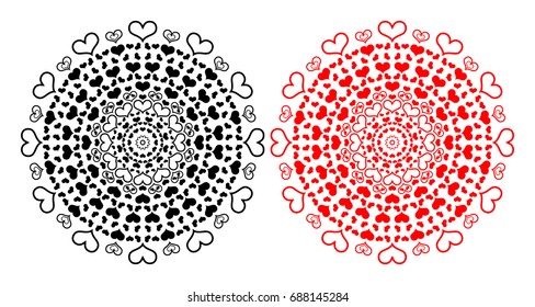 Flower Mandala, Vintage decorative elements, heart pattern, vector illustration,