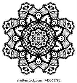 Flower Mandala. Vintage decorative elements. Oriental pattern, vector illustration. Coloring book page. Islam, Arabic, Indian, moroccan spain turkish mystic ottoman motifs