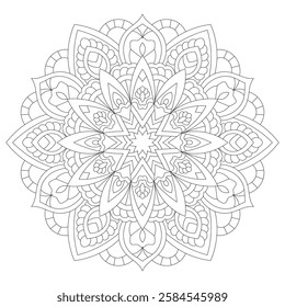 Flower Mandala: Vintage Oriental Pattern with Mystic Motifs for Coloring Page