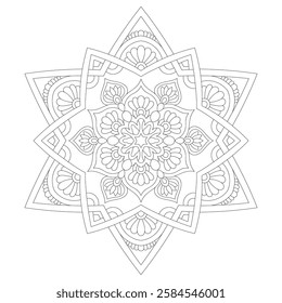 Flower Mandala: Vintage Oriental Pattern with Mystic Motifs for Coloring Page