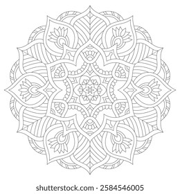 Flower Mandala: Vintage Oriental Pattern with Mystic Motifs for Coloring Page