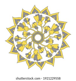 Flower mandala. Yellow and gray are the trend colors. Vector illustration