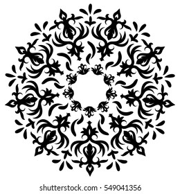 Flower Mandala.floral black pattern, isolated on white background. ornament. Monochrome mandala. Hand-drawn doodles natural snowflake. idea for greeting cards, invitations, prints, textiles, tattoo