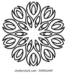 Flower Mandala.floral black pattern, isolated on white background. ornament. Monochrome mandala. Hand-drawn doodles natural snowflake. idea for greeting cards, invitations, prints, textiles, tattoo
