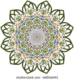 Flower mandala.Floral pattern with oriental ornaments.For textile,texture,prints,fabric,decor and interior design.Vector illustration.