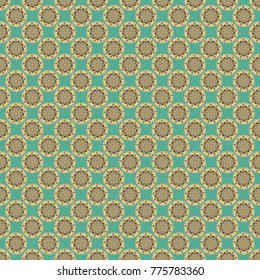 Flower Mandalas seamless pattern. Beige, gray and green vintage decorative elements. Oriental pattern, Islam, Arabic, Indian, turkish, pakistan, chinese, mystic, ottoman motifs.