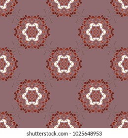 Flower Mandalas seamless pattern. Brown, red and white vintage decorative elements. Oriental pattern, Islam, Arabic, Indian, turkish, pakistan, chinese, mystic, ottoman motifs.