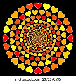 Flower Mandalas Vector Graphics of heart sign. Black background. Vector illustration EPS 10 File. 