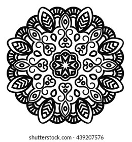 Flower Mandalas. Vintage decorative elements. Ornamental round doodle flower isolated on white background. Black outline mandala. Geometric circle element. Vector illustration.