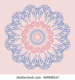 Flower Mandalas. Vintage Decorative Elements. Oriental Pattern Vector illustration. Islam, Arabic, Indian, Turkish, Motifs. Pink and Blue Colors