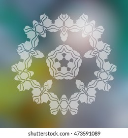 Flower Mandalas. Vintage Decorative Elements. Oriental Pattern Vector illustration. Islam, Arabic, Indian, Turkish, Motifs. White and Grey Colors on the Blur Background