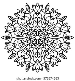 Flower Mandalas. Vintage decorative elements. Oriental pattern, vector illustration. Islam, Arabic, Indian, turkish, pakistan, chinese, mystic, ottoman motifs. Coloring book page mandala