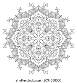 Flower Mandalas.Flower Mandala for Coloring Book. Anti-stress coloring page for adults. Hand-drawn vector illustration. Vintage decorative elements.Oriental pattern, Islam, Arabic, Indian, Turkish. 12