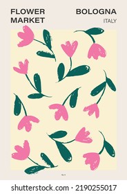 Flower market poster. Abstract floral illustration. Botanical wall art, vintage poster aesthetic. Vector illustration