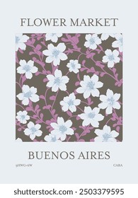 Flower Market poster. Buenos Aires, Argentina. Featuring flowers in bloom.