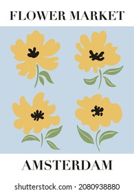 Flower Market Poster With Meadow Flowers. Printable Wall Art. Vector Illustration.